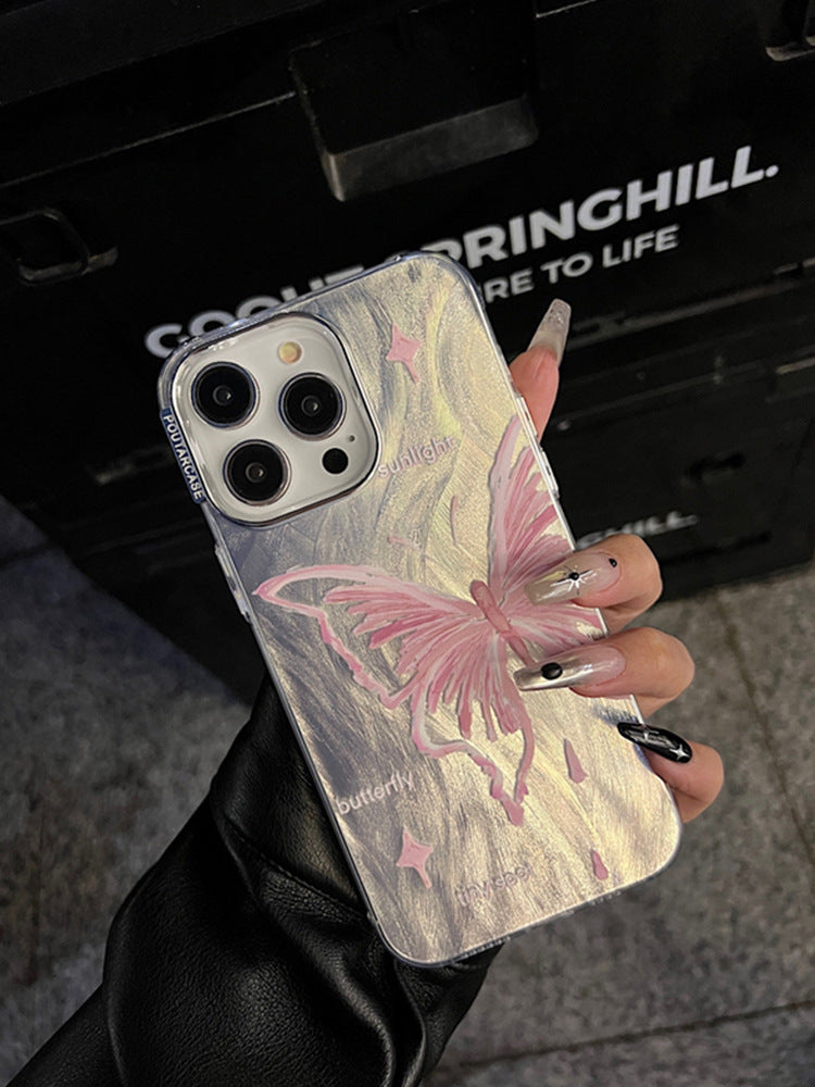 Accessories for Apple 13 mobile phone case, new 2024 women's high-end feather butterfly mobile phone case iPhone15prom