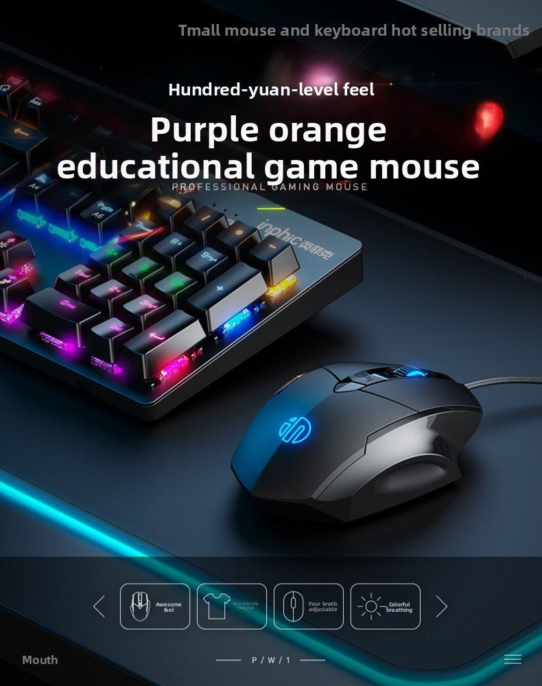 W1 silent wired mouse e-sports game mouse six-button business office luminous home