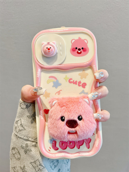 Accessories for Apple 15promax mobile phone case 13 plush little beaver sliding window 14 new iphone15pro full