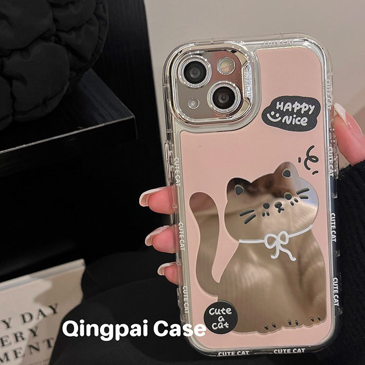 Accessories Japanese and Korean ins wind mirror cartoon cat suitable for Apple 15promax mobile phone case iphone13 new 14pro