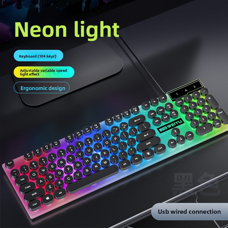 Retro punk USB wired mechanical feel keyboard mouse set office game e-sports special