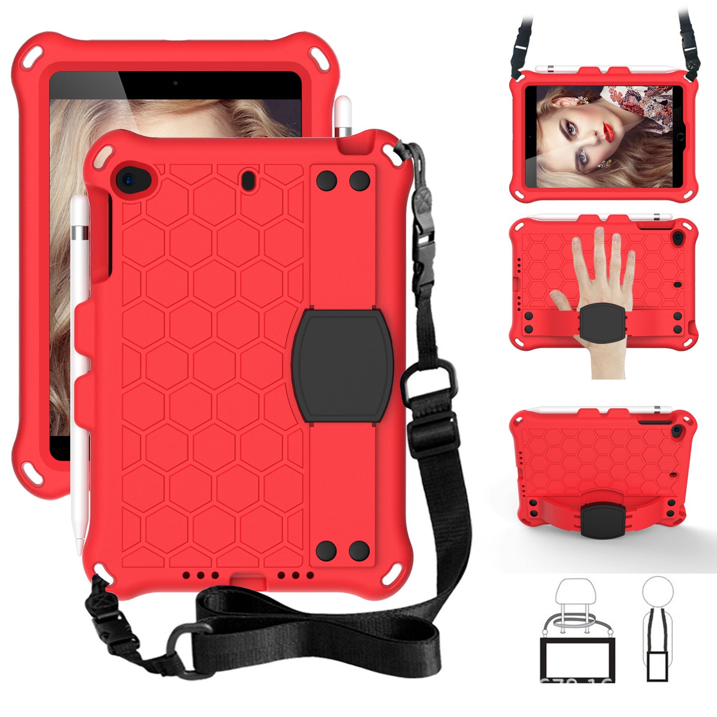 For iPad mini1/2/3/4/5 anti-drop protective cover EVA all-inclusive child support hand rest shoulder strap case protective Accessories