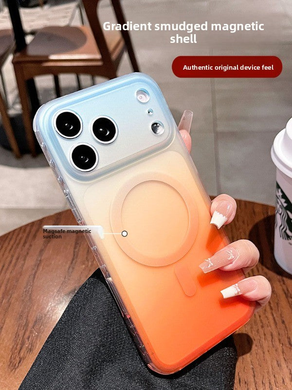 Double-sided matte silver magnetic suction for iPhone 17promax mobile phone case New iPhone16 semi-transparent matte gradual change smudge protective case 15pro built-in magnetic case Phone accessories