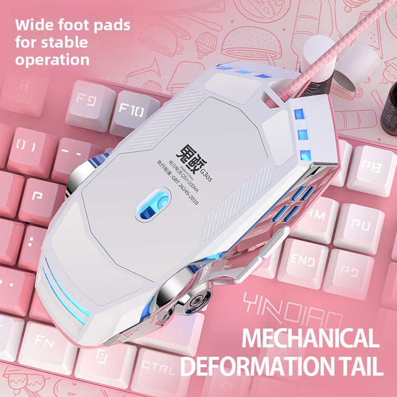 Silver engraving pink mouse game luminous wired girl cute mechanical e-sports macro mute computer accessories Amazon