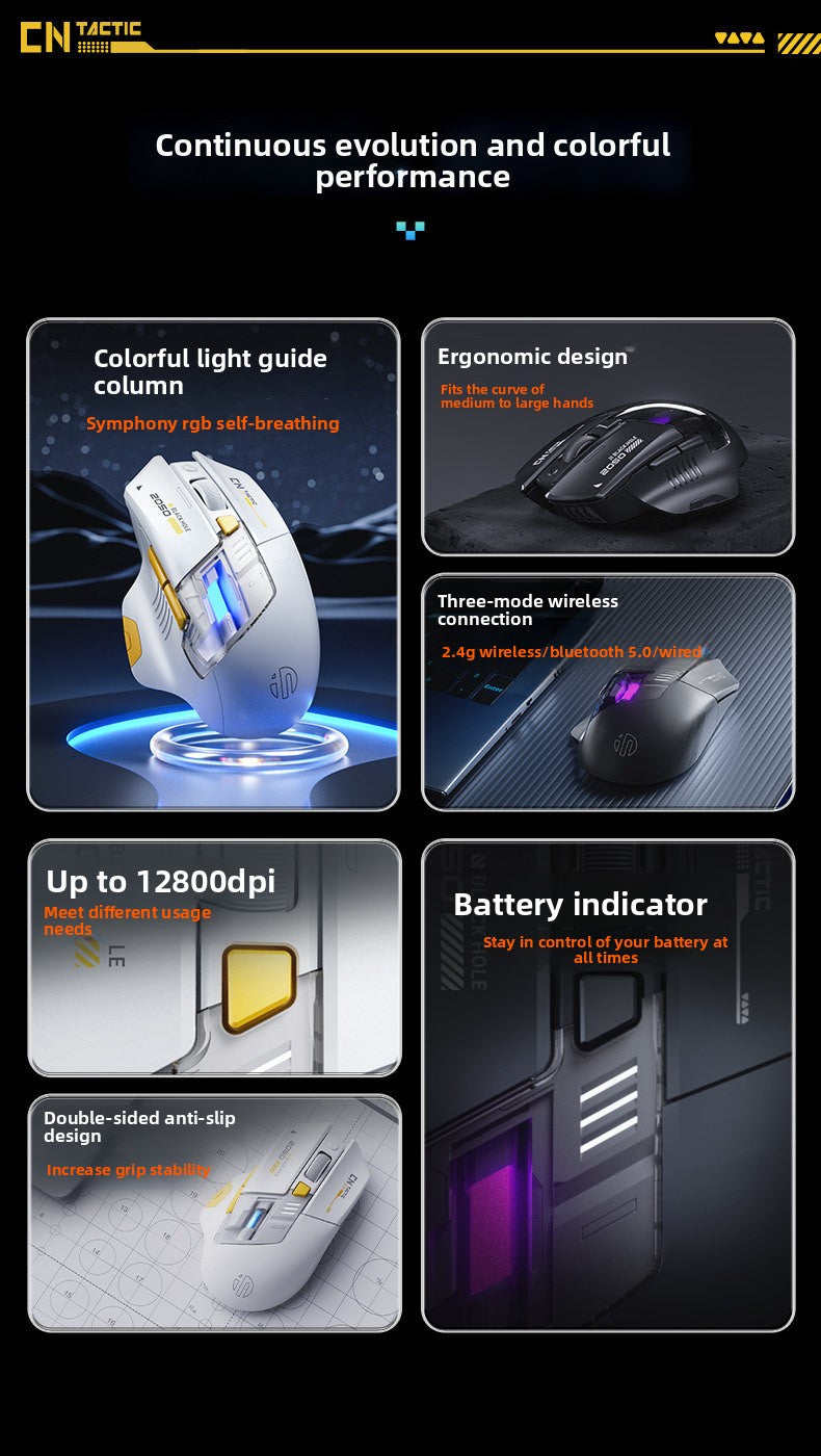 A9 Exploration Edition Bluetooth Wireless Mouse Silent Rechargeable Three-mode Office Game Glow