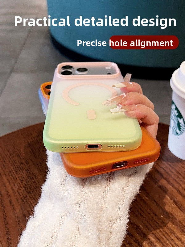 Skin feeling gradual change Magnetic suction For iPhone 18promax mobile phone case New iPhone17 matte semi-transparent back plate 16pro High protection at the lens Women's simple shell Phone Accessories