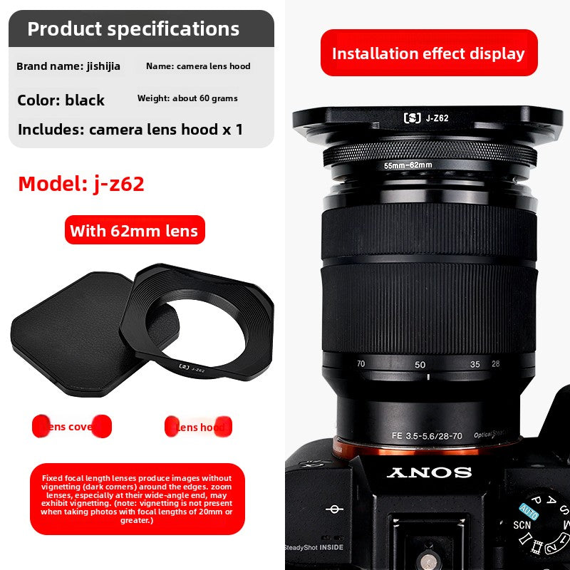 Square hood for Sigma 18-50/56 f1.4 Fuji 15-45/16 -50 lens 52/55/62 mm digital camera accessories