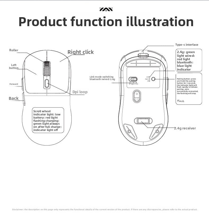 Silver Diao GI9 wireless three-mode lightweight Bluetooth mouse game e-sports desktop computer RGB wired