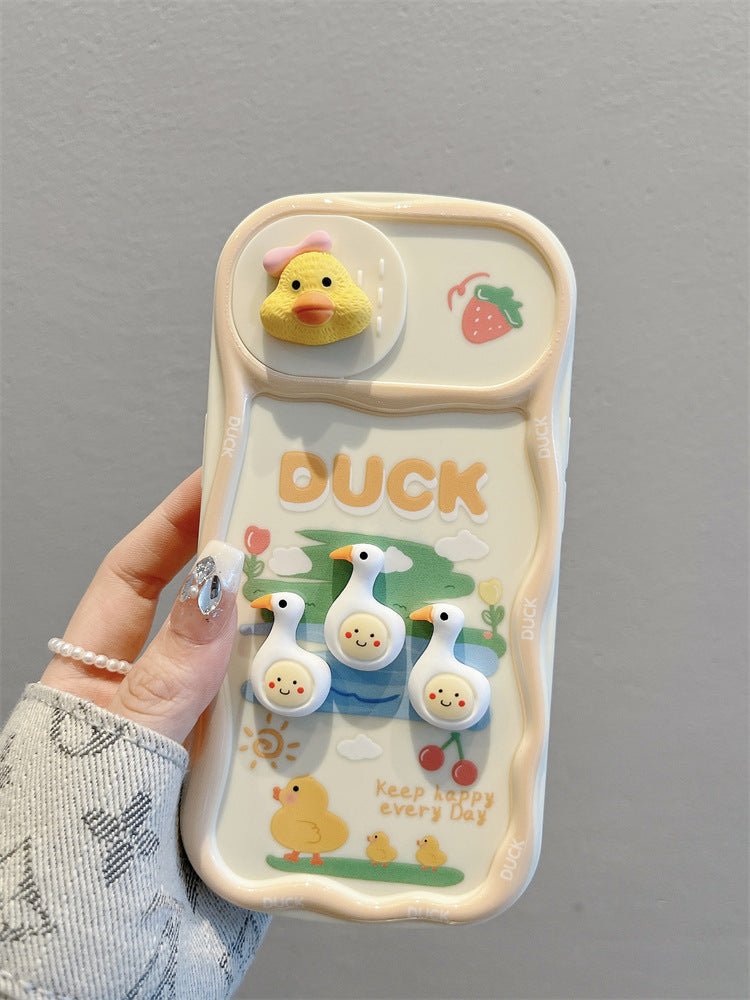 Accessories for Apple 15promax mobile phone case 13 three-dimensional cartoon duck sliding window iphone15 new 15pro