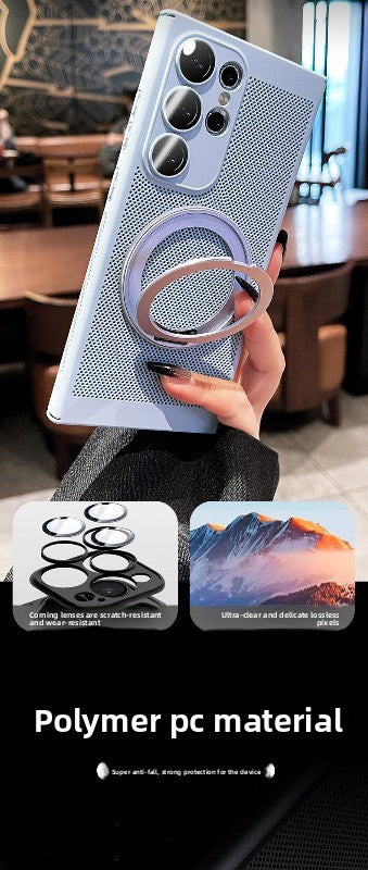 For Samsung s25ultra mobile phone case s24 + new 360 magnetic bracket s23 ultra-thin s22 protective case por anti-drop note all-inclusive heat dissipation black MagSafe men's and women's summer hard case Phone accessories