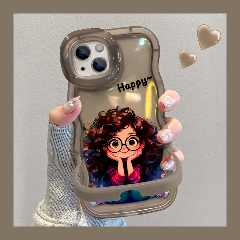 Accessories Glasses Girl for Apple 14iPhone15 Dual Stand New Cute Niche Phone Case Creative Cartoon Tide