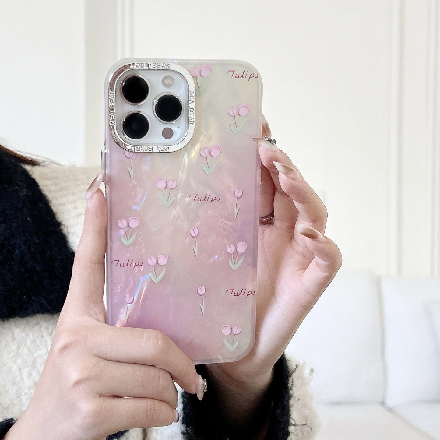 Accessories Pink Tulip Flower for Huawei Mate60Pro/P40/P50 with bracelet iphone13 mobile phone case 12