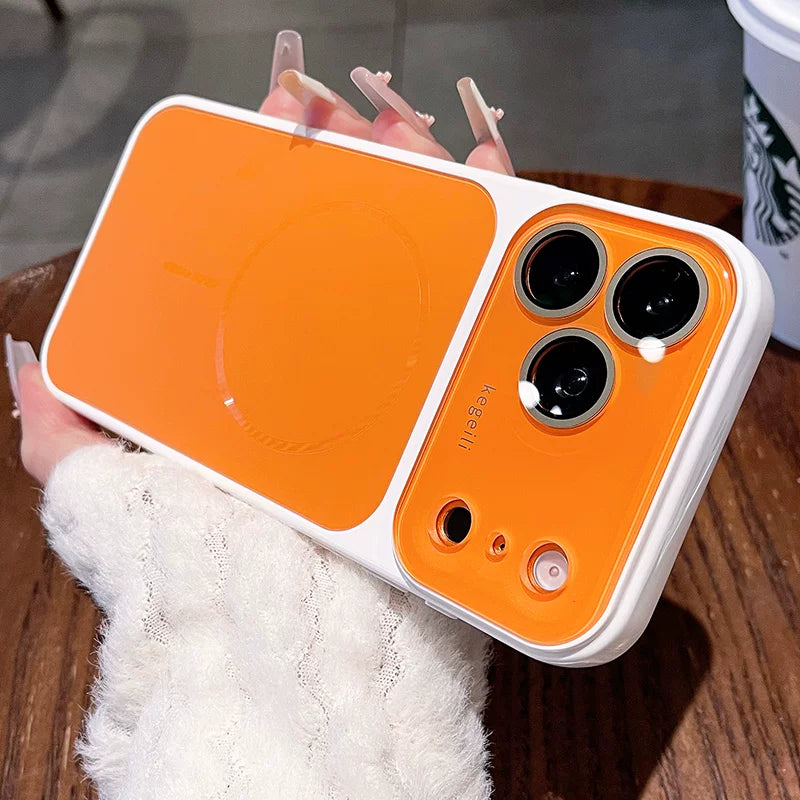 Large window contrast magnetic suction for iPhone 17promax mobile phone case New iPhone16 seconds change 17pro Large window fine ring magnetic suction protective case 15pro Women's case Phone accessories