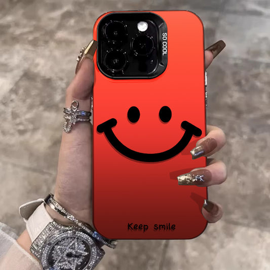 Accessories for Apple 15promax mobile phone case, matte red smiley face iPhone14pro protective case, fashionable and creative.