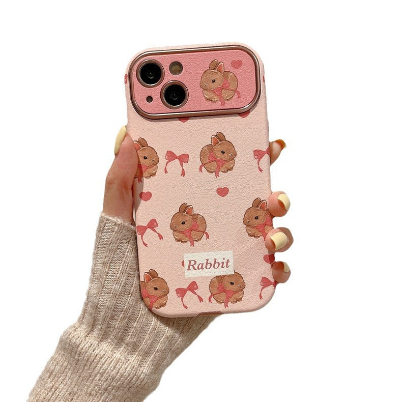 Accessories pink bow cartoon rabbit apple 15 mobile phone case iphone14 leather 13 soft case 12promax new