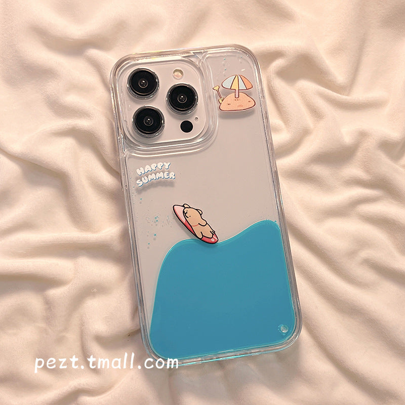 Accessories Summer Cute Animal Surfing Flow for iPhone 14 Mobile Phone Case Transparent iPhone15ProMax Flow Creator