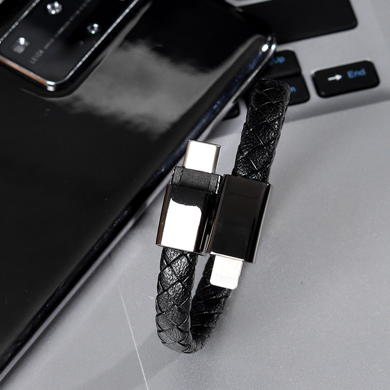 USB cable bracelet data cable, leather braided creative data cable bracelet USB data cable bracelet