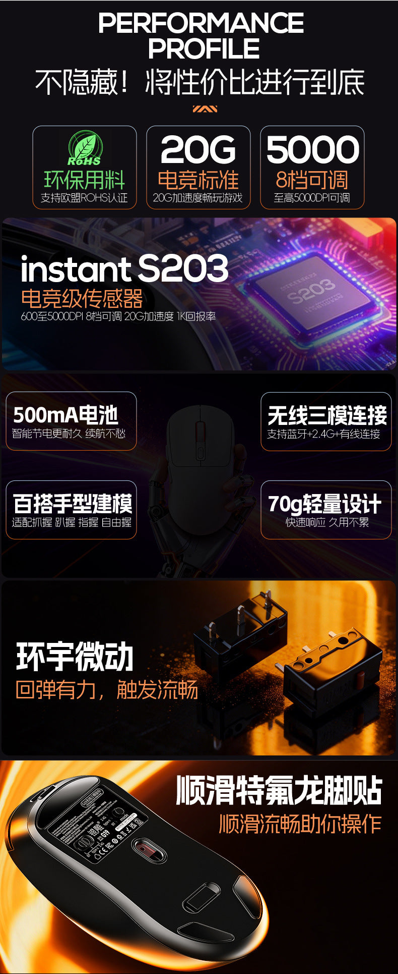 Silver Diao GI9 wireless three-mode lightweight Bluetooth mouse game e-sports desktop computer RGB wired