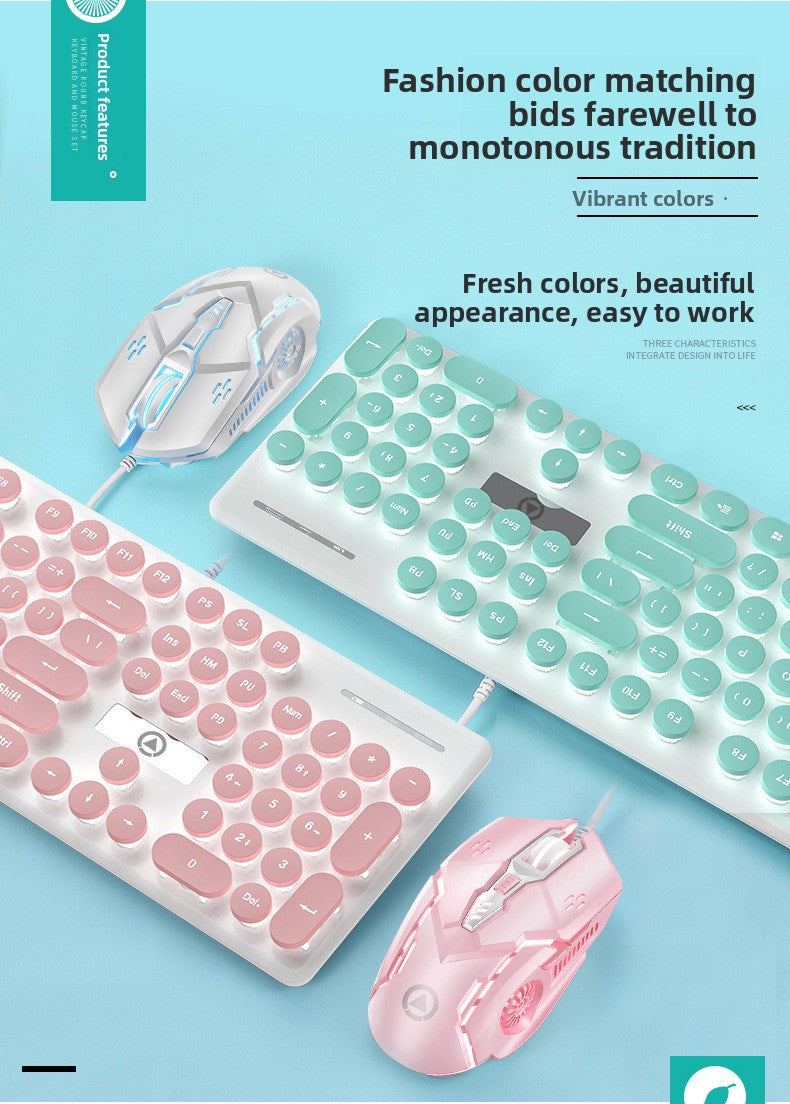 Silver carving V8 punk mechanical feel keyboard mouse set luminous game computer accessories
