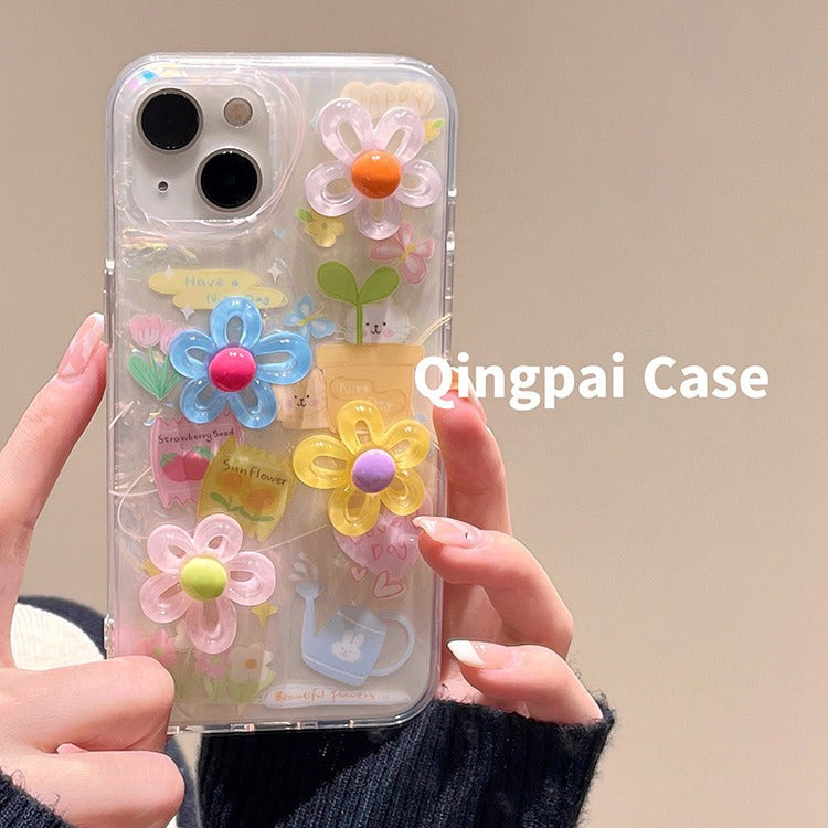 Accessories ins summer color three-dimensional flowers for Apple 15promax mobile phone case iphone13 new 14pro women