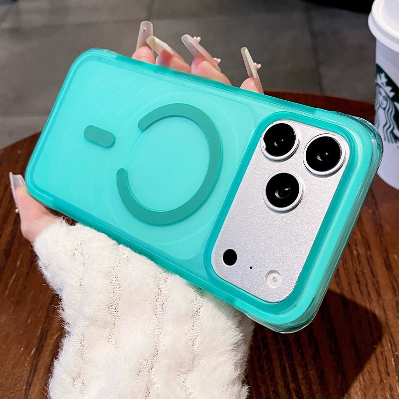 Corrugated matte magnetic suction for iPhone 17promax mobile phone case New iPhone16 four-corner airbag anti-drop protection 17pro strong magnetic adsorption matte texture women's case Phone accessories