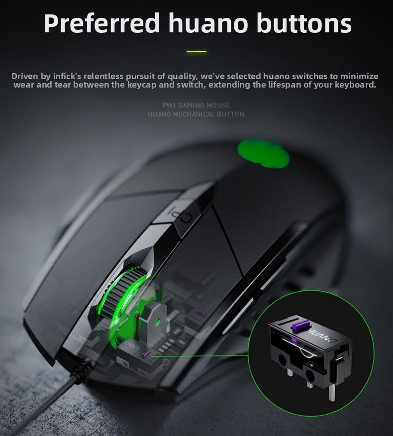 W1 silent wired mouse e-sports game mouse six-button business office luminous home