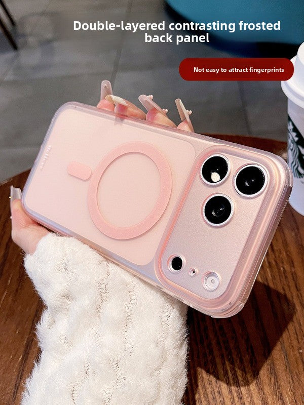 Ice mist matte magnetic suction for iPhone 17promax mobile phone case New iPhone16 transparent silicone soft edge matte magnetic suction protective case 15pro button all-inclusive protection Phone accessories