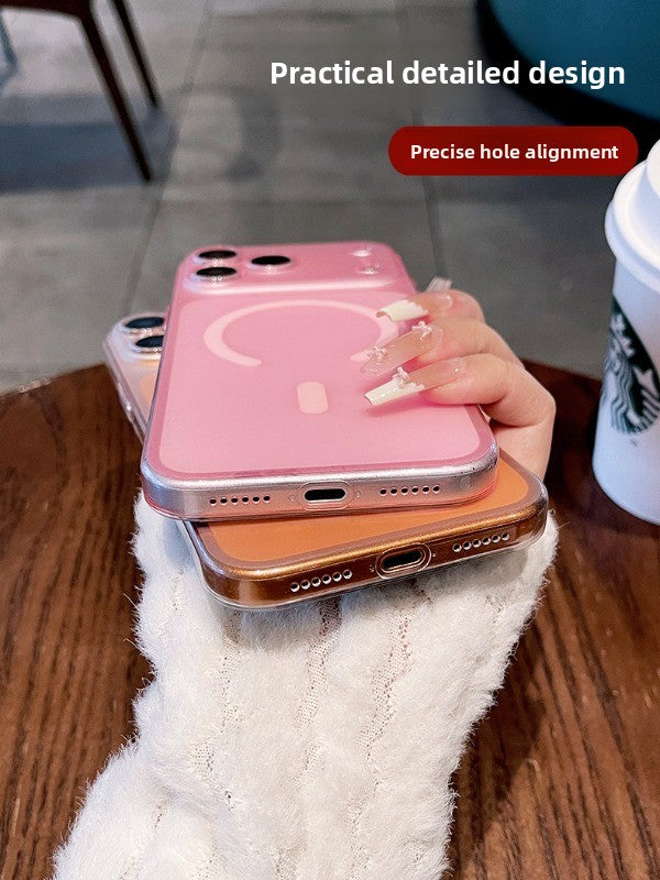 Ultra-thin ice mist magnetic suction for iPhone 17promax mobile phone case New iPhone16 skin matte fine hole all-inclusive protective case 15pro semi-transparent anti-drop case Phone accessories