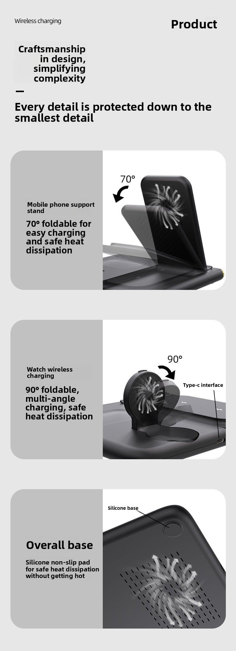 C27 3-in-1 wireless charging folding  Apple Samsung wireless charging