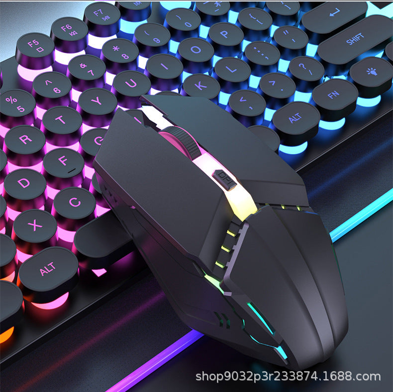 Retro Punk Backlit Game Wired Keyboard Set Mechanical Feeling Desktop Laptop Office Mute