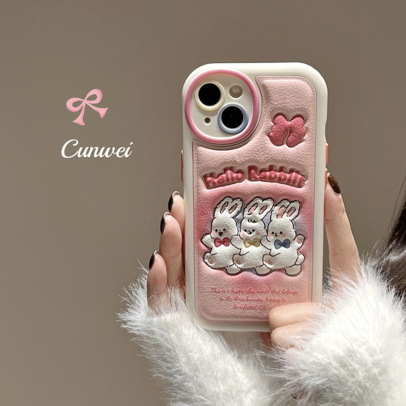 Accessories (Shipping fee not included) Applicable to iphone14pro pink cute cartoon rabbit max new apple 13 mobile phone case 12 leather 11 creation