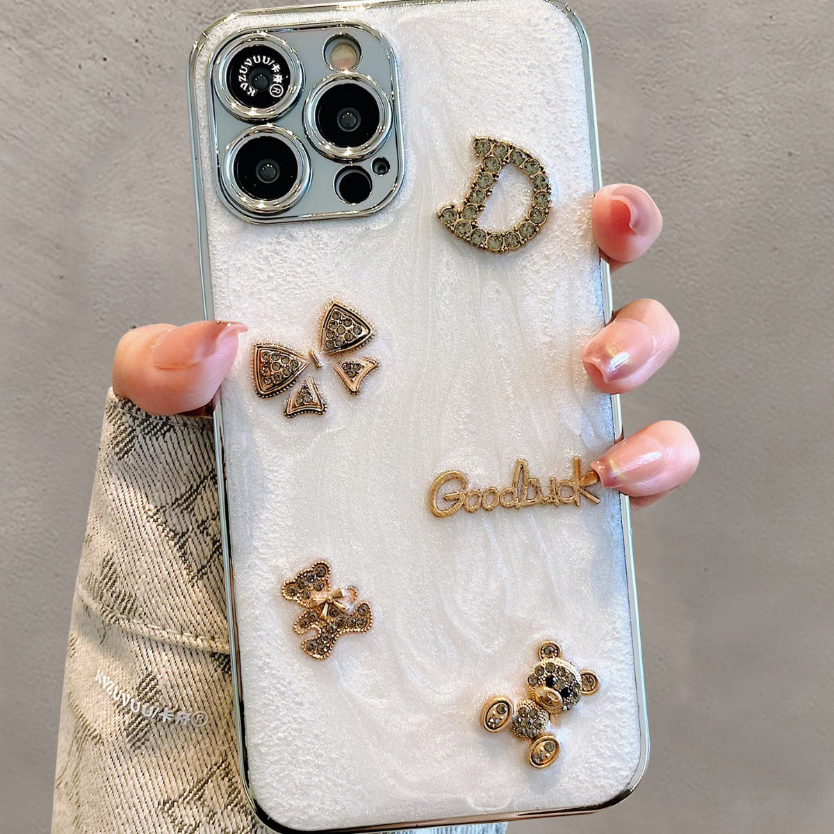 Accessories for iPhone 15 mobile phone case iphone14promax three-dimensional rhinestone letter bear 13 simple ins wind 12