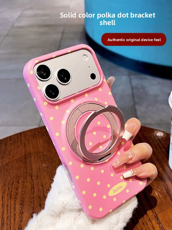 Solid color polka dot bracket for iPhone 17promax mobile phone case New iPhone16 gentle polka dot rotating bracket protective case 15 Korean anti-drop large hole women's shell Phone accessories