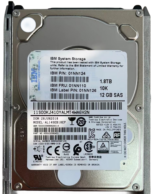 New IBM 01NN110 01NN124 1.8T 10K 2.5 12GB V7000 Storage Hard Disk Servicer