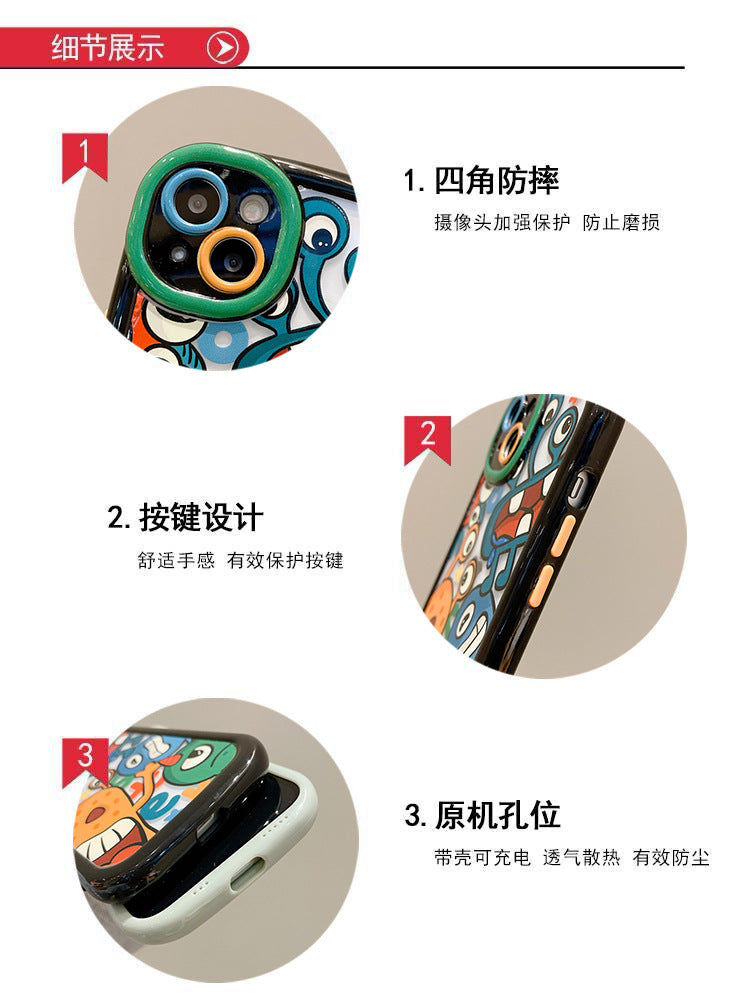 Accessories for iphone15promax mobile phone case Apple 13 fun cute little monster 13 pro cartoon new female