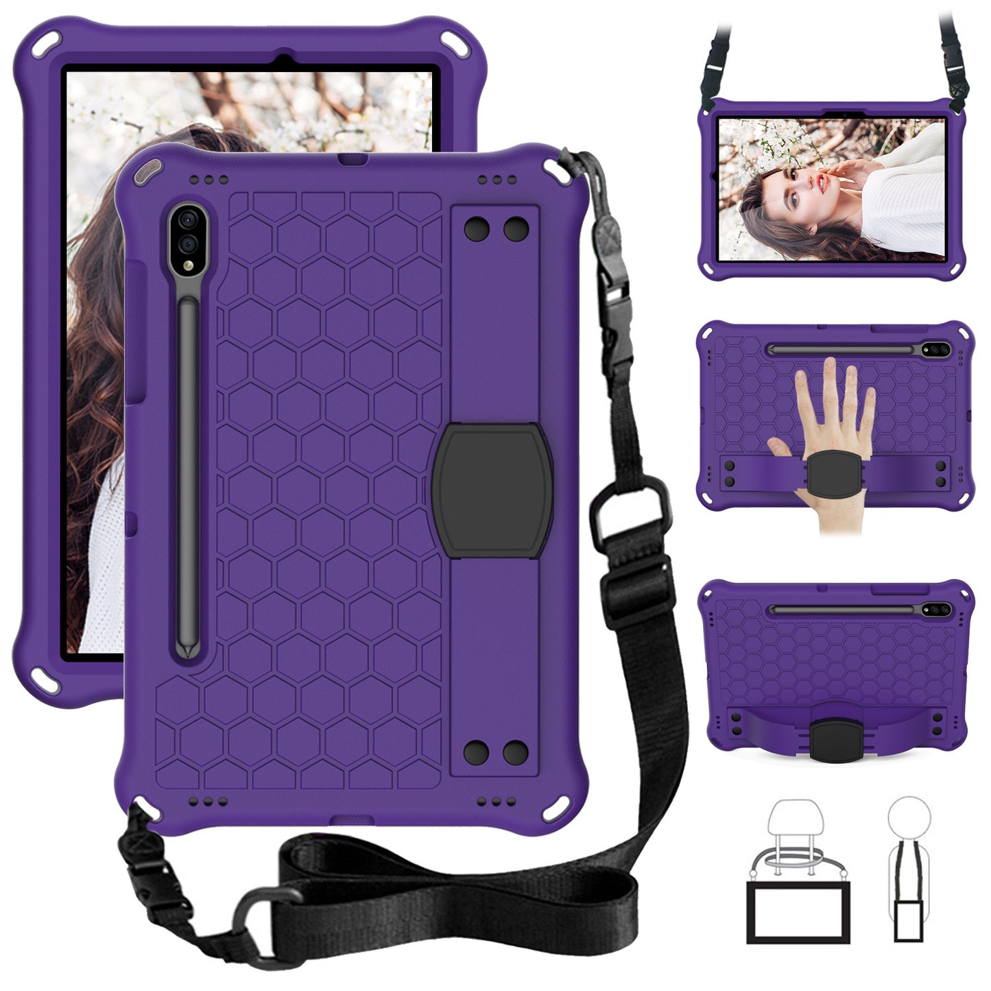 Suitable for Samsung Tablet S9 Tablet Case Children's Anti-drop S8 Protective Case Suction Pen All-inclusive S7 Hand Support Bracket Shoulder Strap Protective Accessories