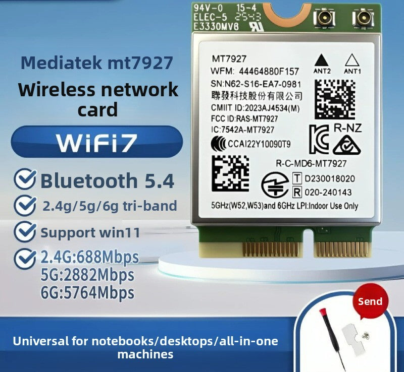 Wifi card for MT7922/MT7925/MT7902 WiFi6 WiFi6E MediaTek AW-XB604NF MT7921K MT7927 MT7922A22M MT7902 MT7925B22M RZ616 RZ608 RZ717 RZ608 0C011-00300100 0R5DHJ Wireless network interface card Bluetooth 5.4 Laptop Desktop AMD