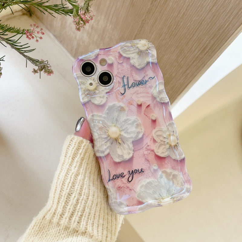 Accessories (Shipping fee not included) Purple foundation English flower twisted edge mobile phone trendy case Internet celebrity mobile phone case New creative iphone14 Apple ins