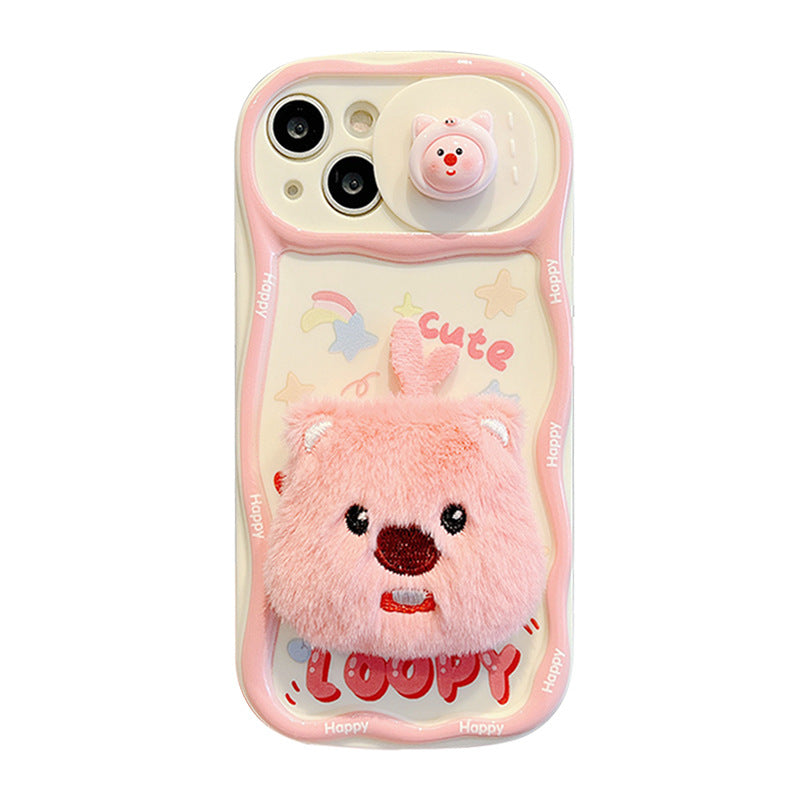 Accessories sliding window three-dimensional plush little beaver for iphone15pro max mobile phone case apple 14 new ins wind