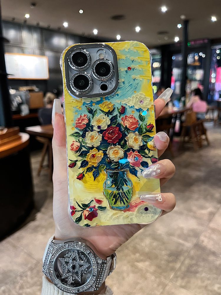 Accessories for Apple series iPhone15 new shell Blu-ray retro women's Internet celebrity sunset flower sea creative all-inclusive 14