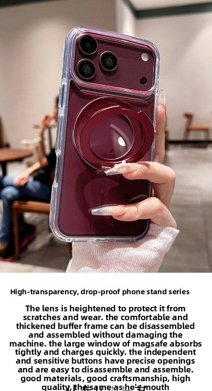 High transparency anti-collision strip fulcrum shell For iPhone 18promax mobile phone case New iPhone17 fully transparent with 360 ° rotating bracket protective case 18pro men's and women's shell Phone Accessories
