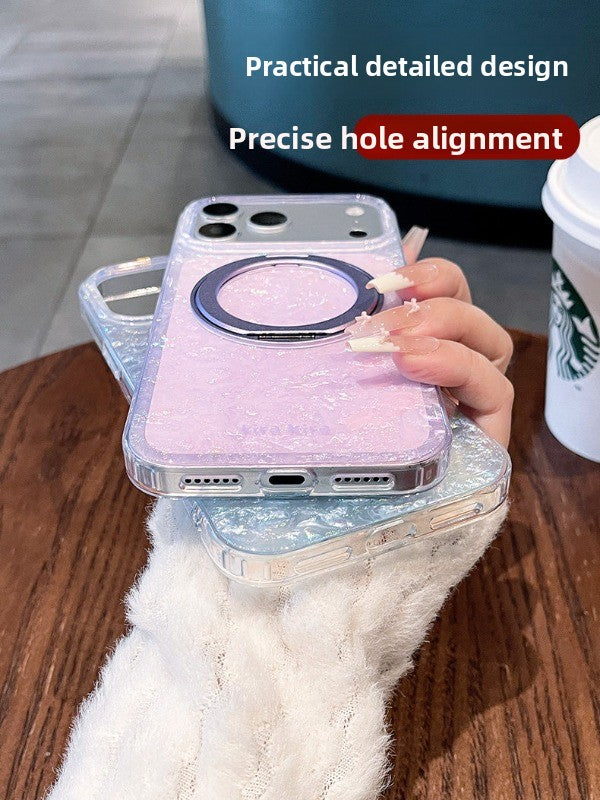 Gilded shell pattern stand for iPhone 17 Pro Max phone case, new iPhone 16 gradient gradient gradient with built-in pearlescent glitter protective cover, 15 Pro stand case, Phone accessories