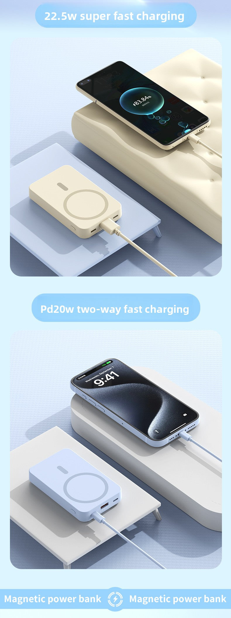 Magsafe magnetic power bank 22.5W fast charging mini with cable mobile power supply