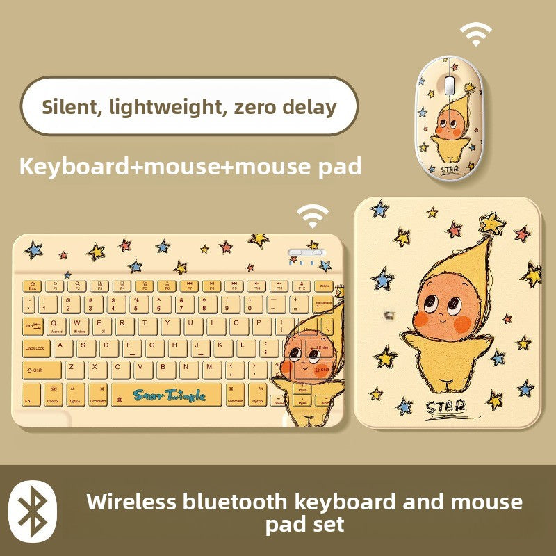 Bluetooth Keyboard Mouse Set For Apple Huawei Xiaomi Tablet PC External Notebook Wireless Silent Light 0 Delay Office Game iPad Charging Girls Cute Stars Tablet Accessories