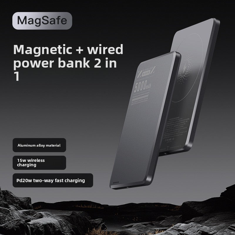 Ultra-thin Magsafe magnetic wireless power bank 5000mAh PD20W fast charging aluminum alloy compact mobile power supply