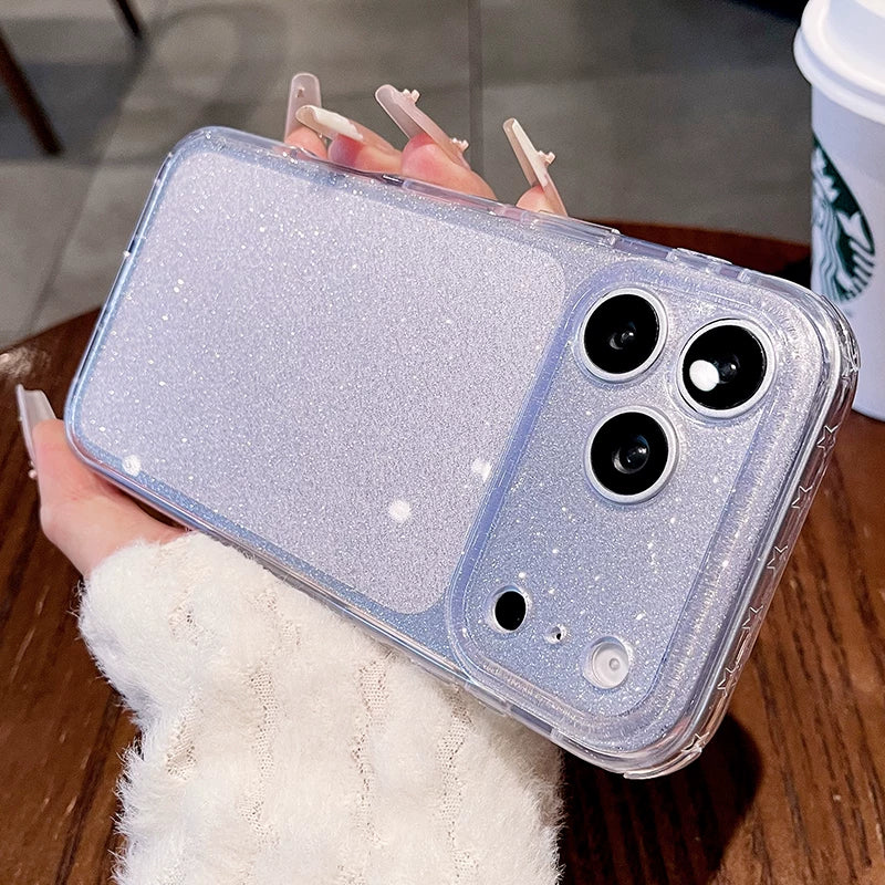 Glitter star airbag for iPhone 17promax mobile phone case new iPhone16 light luxury glitter transparent fine hole all-inclusive 15pro women's fresh flash case Phone accessories