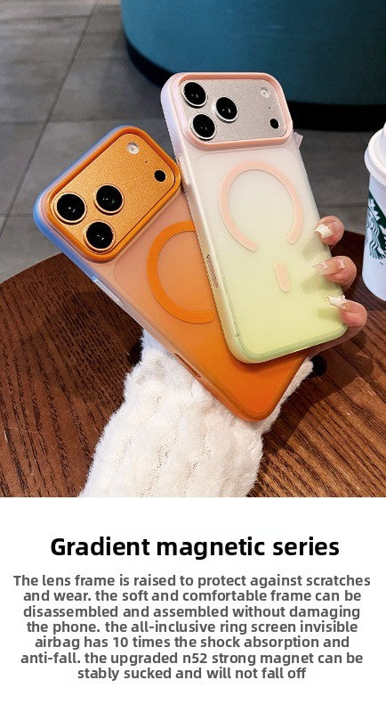 Skin feeling gradual change Magnetic suction For iPhone 18promax mobile phone case New iPhone17 matte semi-transparent back plate 16pro High protection at the lens Women's simple shell Phone Accessories