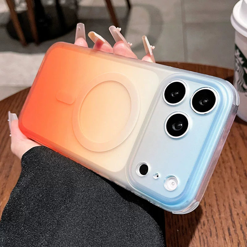 Double-sided matte silver magnetic suction for iPhone 17promax mobile phone case New iPhone16 semi-transparent matte gradual change smudge protective case 15pro built-in magnetic case Phone accessories