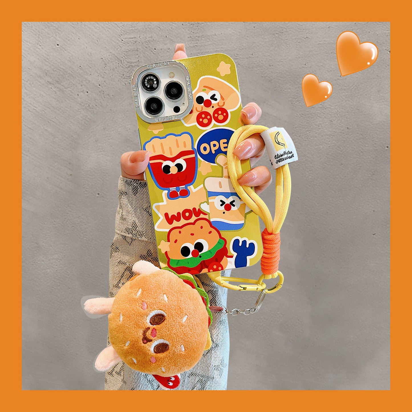 Accessories for iPhone 14 case iphone15promax fries burger lanyard 13 fun cartoon 12 cute new