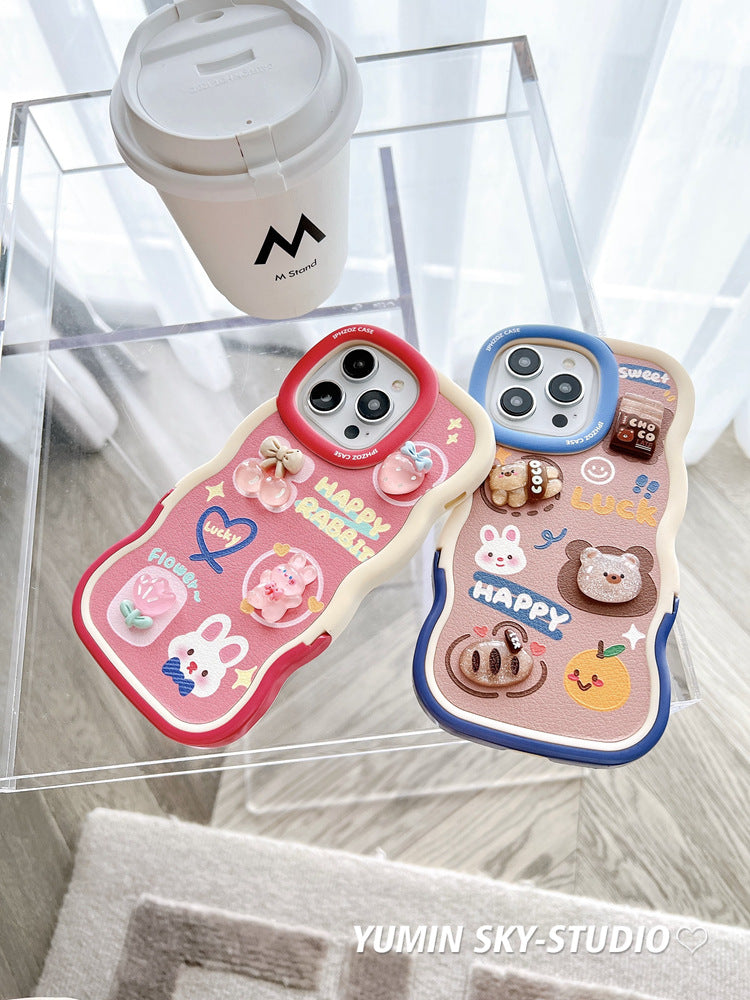 Accessories Contrast color bear rabbit for iPhone14promax Apple 13 mobile phone case 11 bracket 12 couple plus soft